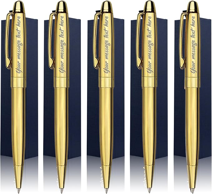Ancolo Personalized Retractable Ballpoint Pens Stainless Steel Fancy Pens Engraved with Your Name Logo or Message, Phone Number Black ink Perfect for Bank, Office, Hotel 5 Pcs/Pack