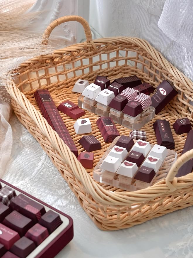 145 Keys Velvet Chocolate Keycaps, Dye-Sublimation PBT Custom Keycap Set for Cherry Profile, Cute Dark Red White Keycap for MX Switches Mechanical Gaming Keyboard