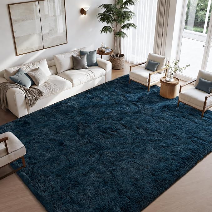 Zentavio Navy Blue Area Rugs for Living Room Boys Rugs for Bedroom 6x9 Large Shag Washable Carpet Soft Furry Fluffy Aesthetic Kids Playroom Rugs for Teen Home Decor