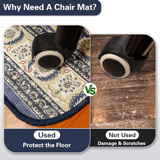 36" X 48" Office Chair Mat for Hardwood and Tile Floors, Under Desk Chair Mat for Carpet Protector Rolling Computer Chairs, Machine Washable Non-Slip Area Rug, Dark Blue