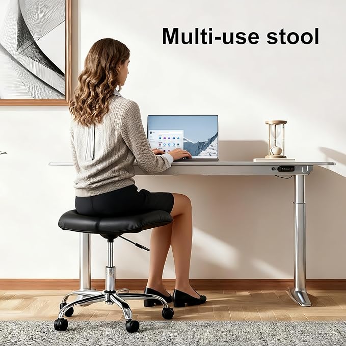 Frassie Mobile Gaming Office Footrest Stool Under Desk Multi-use Height Adjustable Rolling Foot Stool Rest Ottoman (Silver)