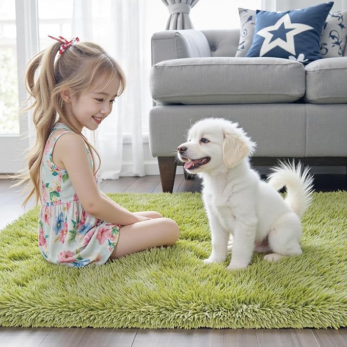 Rugs for Living Room 5x8, Alfombras para Salas Shag Large Plush Soft Area Rug, Shaggy Carpets for Bedroom,Boys Girls Home Decor Aesthetic(Grass Green, 5x8 Feet)
