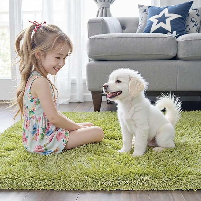 Rugs for Living Room 6x9, Alfombras para Salas Shag Large Plush Soft Area Rug, Shaggy Carpets for Bedroom,Home Decor Aesthetic(Grass Green, 6x9 Feet)
