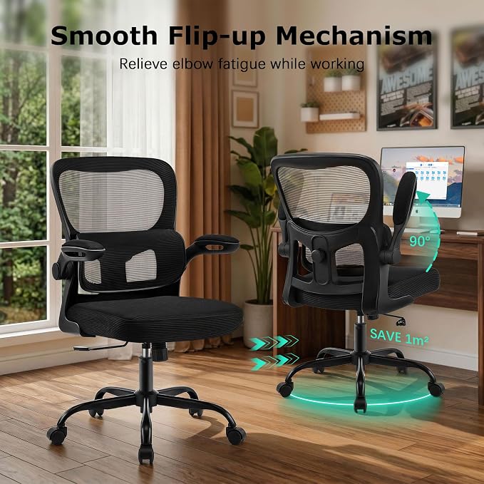 AreShark Office Chair Ergonomic Desk Chairs with Adjustable Lumbar Support, High Back Breathable Mesh Chair with Wheels& Flip-up Armrests,Rolling Swivel Comfy Task Computer Chair for Home Work Gaming