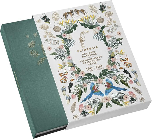 Primrosia A5 Dot Grid Watercolor Journal Notebook – 160 pages I 160gsm Premium Heavy Paper, No Bleed – Luxe Linen Hard Cover (Jungle Green)