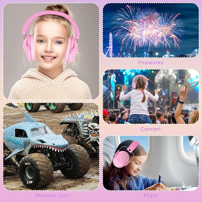 ProCase Kids Noise Cancelling Headphones, Kids Ear Protection Monster Jam Truck, Fireworks Hearing Protection Noise Reduction, Noise Canceling Earmuffs for Sensory Autism Toddler Children -LightPink
