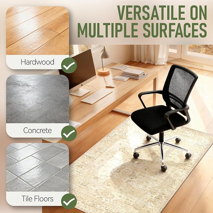 Office Chair Mat for Hardwood Floor, 36"x48" Desk Chair Mat for Home Office, Non-Slip Under Desk Mat Rug for Rolling Chair,Washable Rugs for Gaming Chairs-Beige