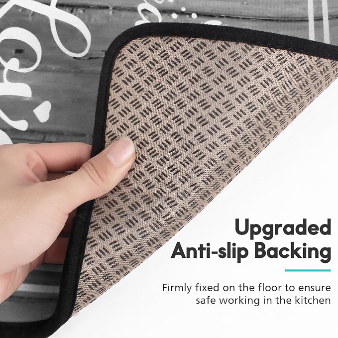 Kitchen Rug Sets of 2 Piece Non Slip Kitchen Rugs and Mats Washable Kitchen Mats for Floor Kitchen Carpet Runner Rugs Decor for Laundry Bathroom Living Room,Grey Kitchen Rules 20"x 59"+20"x 32"