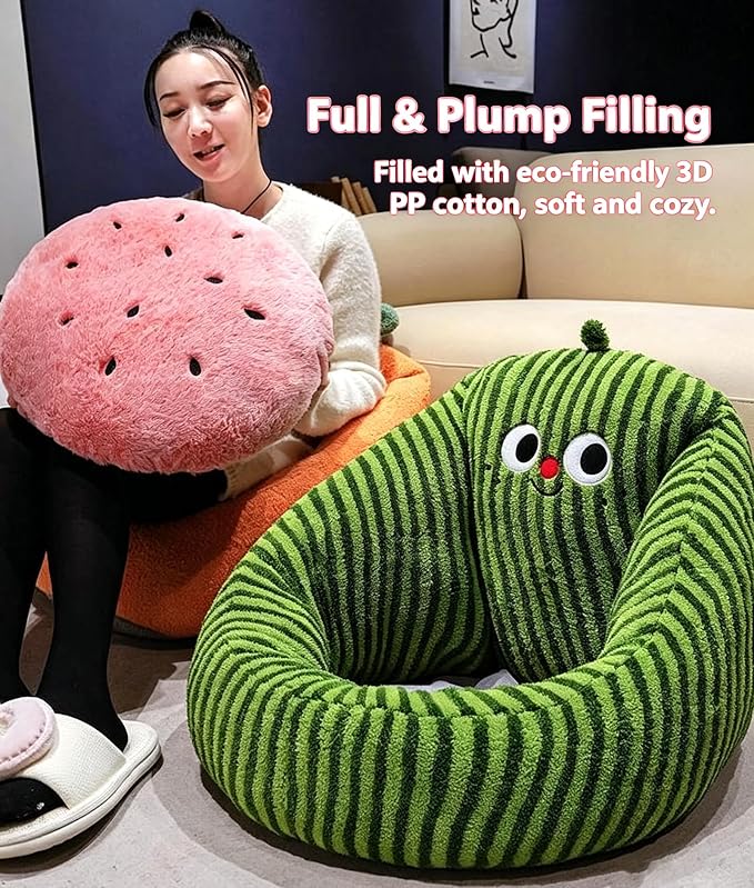 Fruit Shaped U-Wrap Plush Seat Cushion, Detachable Lumbar Support Floor Pillow, Non-Slip Thick Lazy Sofa Chair Pad for Home Office，Yellow：17.7 * 15.7in