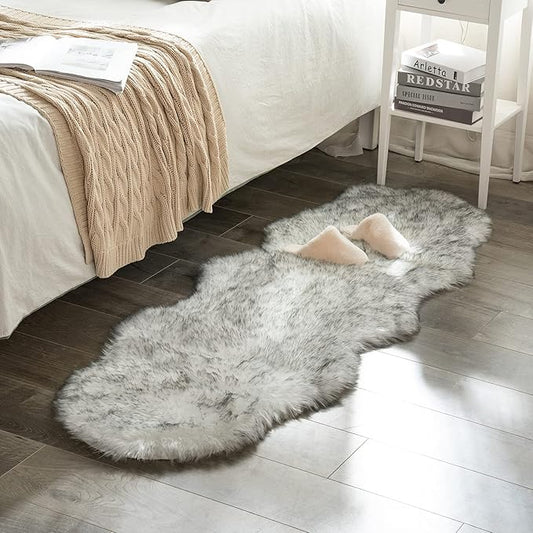 MIULEE Luxury Super Soft Fluffy Area Rug Faux Fur Sheepskin Rug Decorative Plush Shaggy Carpet for Bedside Sofa Floor 2 x 6 Feet, Gradient Grey