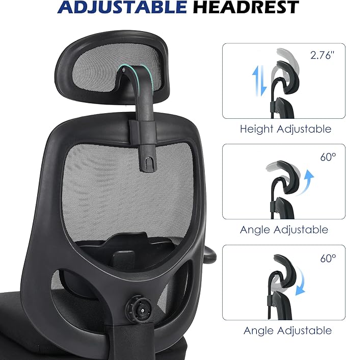 BOSMILLER Big and Tall Office Chair with Wide Thick Seat Cushion for Heavy People,700lbs Ergonomic Mesh Desk Chair with Adjustable Lumbar Support and Headrest, Armrests for Adults Sitting All Day