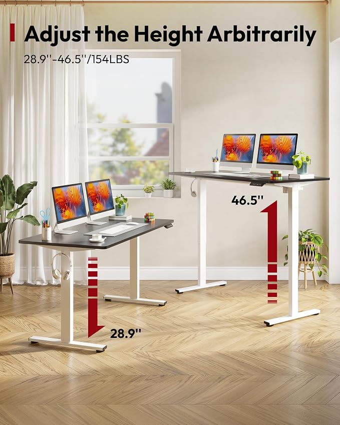 SANODESK One-Piece Electric Standing Desk, Seamless 55 x 28'' Ergonomic Height Adjustable Sit Stand Desk with Memory Presets for Home Office Computer Workstation, White Frame/Black Top