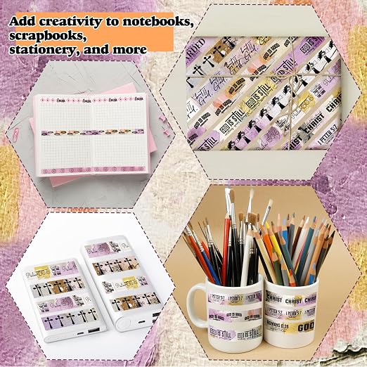 24 Rolls Back to School Christian Washi Tape Gifts Bulk Graduation VBS Religious Scripture Purple Bible Verse Washi Tape for Bible Journaling Crafting Students BibleStudy Stationery