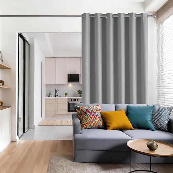RYB HOME Blackout Thermal Insulated Curtains, Portable Curtain for Sliding Glass Door/Storage/Space Room Divider, Large Window Treatment Room Divider Panel, W80 x L84, Silver Grey, 1 Panel