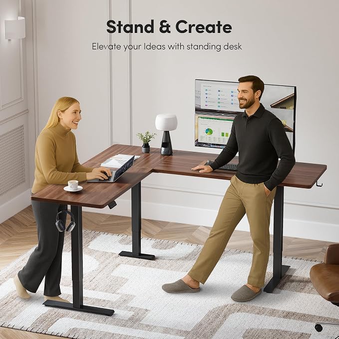CubiCubi L Shaped Standing Desk 63 x 55 Inch Adjustable Height, Electric Standing Desk, Sit Stand Home Office Desk with Splice Board, Black