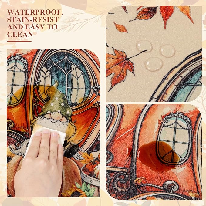 Ileading Fall Kitchen Mats Anti Fatigue, Pumpkin Kitchen Rugs Sets of 2 | Cushioned Non Slip Autumn Kitchen Mats for Floor, Waterproof Padded Floor Carpet for Harvest Thanksgiving