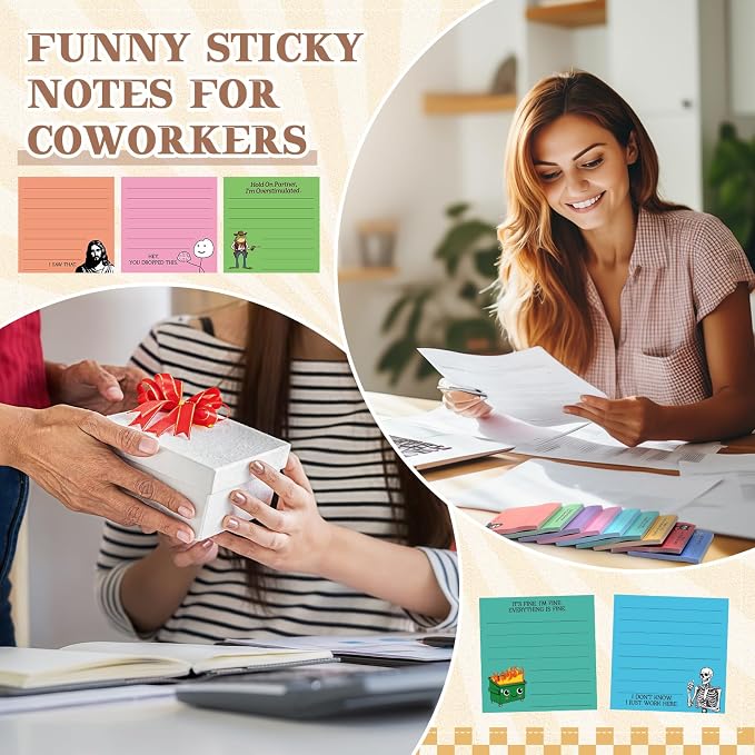 9 Pads Funny Sticky Notes 3x3 Inch Cute Self Stick Notepads Notes Adhesive Memo Pad Office Decor Gifts for Students School Teacher Meeting Office Supplies