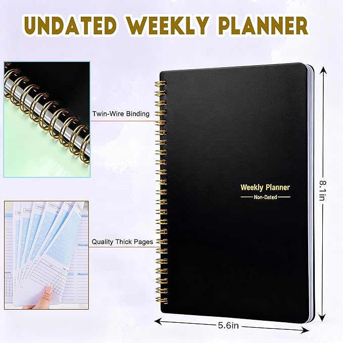 2PCS Undated Weekly Planner with Goal Habit Tracker Notebook, Small A5 To Do List Planners Spiral Binding Personal Goal Journal Non Dated Weekly Planner Simple Agenda Planners for Work Kids School