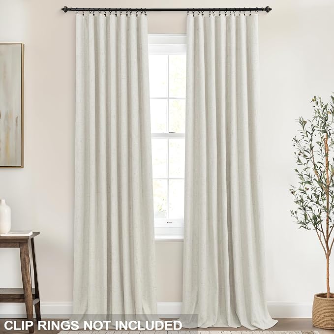 KOUFALL Cream Beige 100 Inch Linen 100% Blackout Curtains, Thermal Insulated Rod Pocket Back Tab Drapes for Living Room Bedroom, 2 Panels Set, 52'' W x 100'' L Inches
