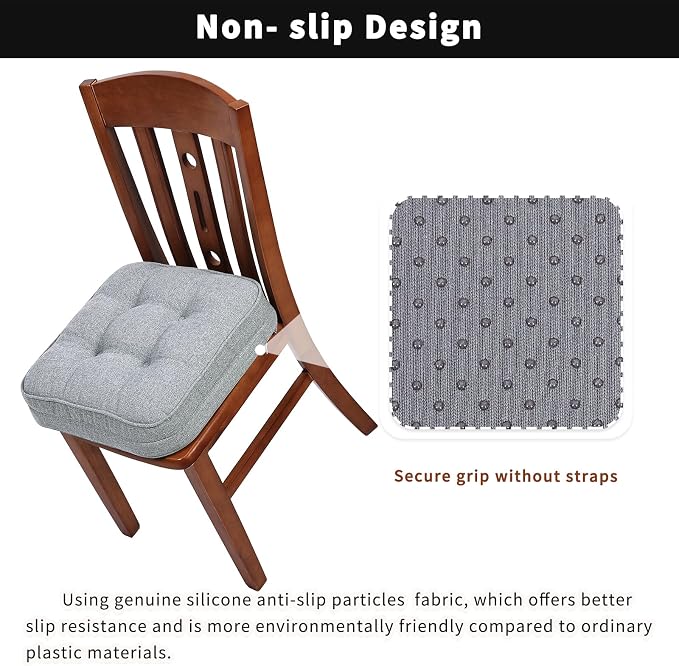GOFORIT Memory Foam Seat Cushion，Kitchen Chair Cushions for Dining Chairs,Non-Slip Chair Pads with Removable Cover, 16'' x 16'', Grey