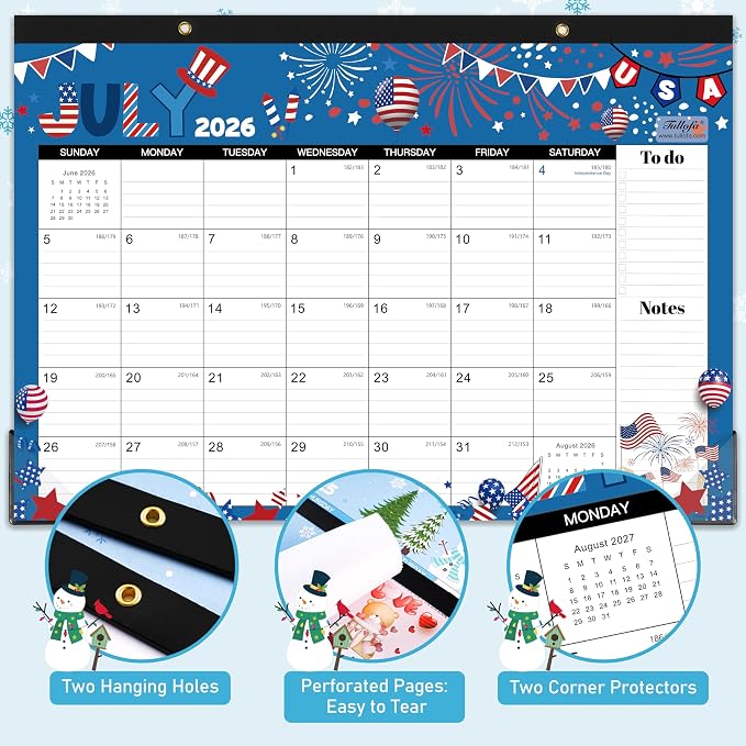 Desk Calendar 2026-2027 - Desk/Wall Calendar 2026-2027, 17"×12", Jul.2026 - Dec.2027, 18 Monthly Calendar 26-27 with Corner Protectors - 12 Different Themes