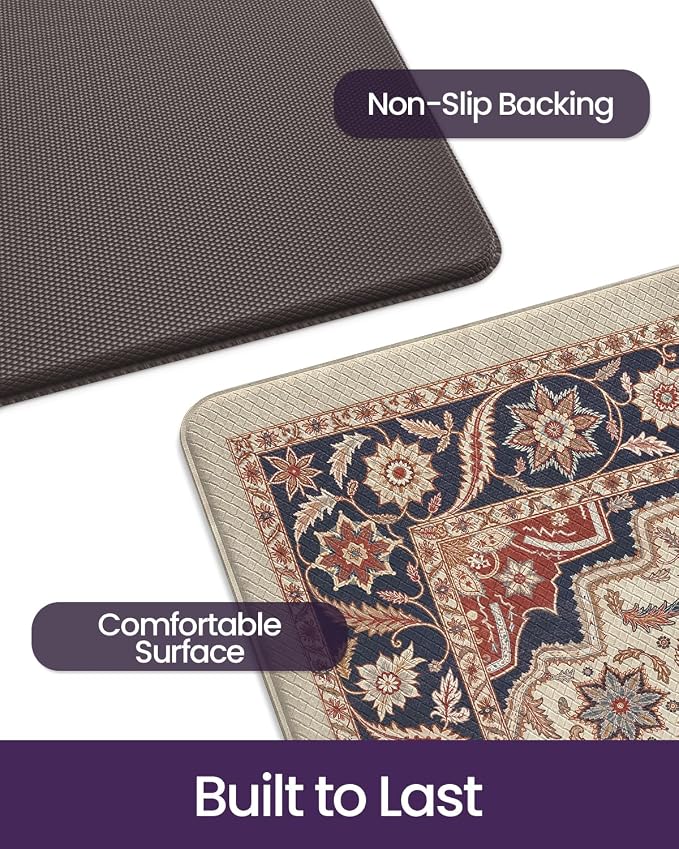 DEXI Kitchen Floor Mats Cushioned Anti Fatigue, 23x107 Rubber Wide Standing Comfort Runner Rug,Red and Black