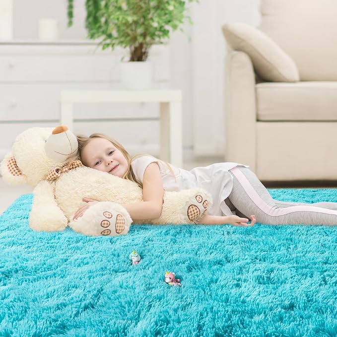 6x9 Area Rugs for Living Room, Fluffy Shaggy Rug Soft Carpets, Rugs for Bedroom Nursery Kids Room Dorm Home Decor Aesthetic, Teal Blue