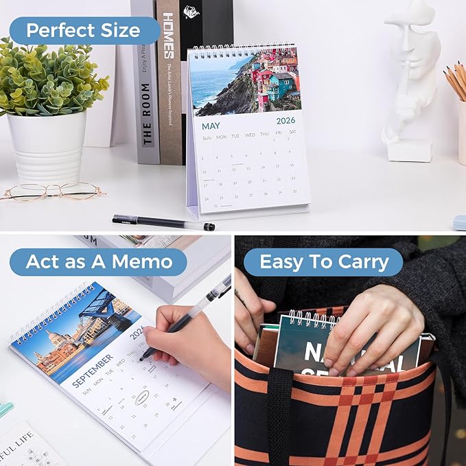 Desk Calendar 2026, 18 Months Desk Calendar 2026-2027 - From January 2026 to June 2027, Small Calendar 2026-5.9" x 8.9", Small Desk Calendar with Dual Coil for School, Home and Office Supplies, Natural Seasons