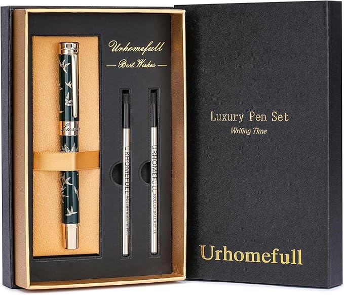 24K Gold Planting Rollerball Pens Smooth Writing Pen Set fro Men Women Fancy Green Roller Ball Pen Boss Colleagues Luxury Pens Gifts for Graduation Birthday Christmas