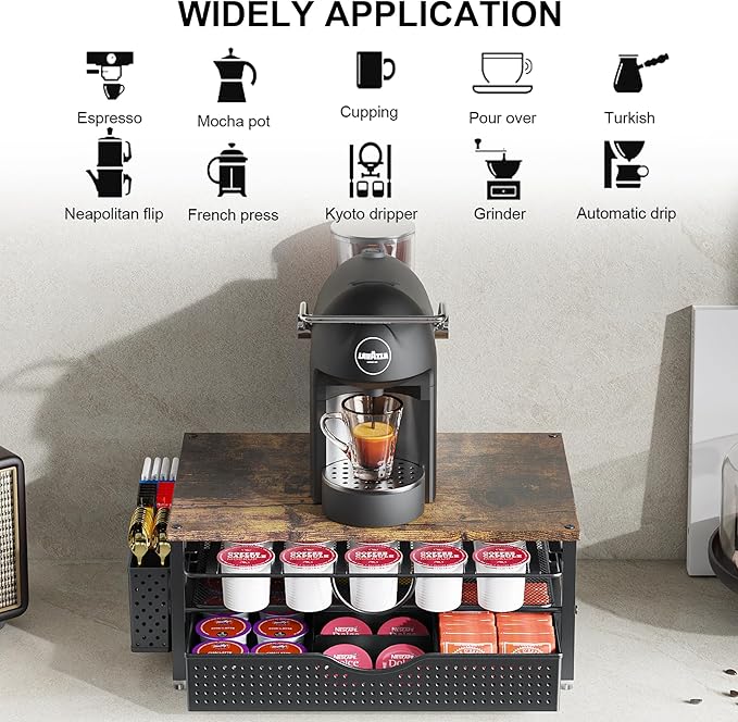 K Cup Holder, Coffee Pod Holder with 2 Tier Sliding Storage Drawer and 1 Hanging Basket for 51 Large or 73 Small Capsule,K Cup Coffee Station Organizer Accessories for Counter,Home,Office,Kitchen