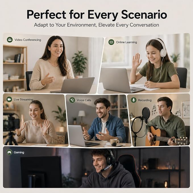 Full HD 1080P Webcam with Microphone, Noise-Canceling, Privacy Cover, Wide-Angle Lens, Auto Light Correction, Plug & Play USB Web Camera for Laptop, Desktop, PC, Mac, Zoom, Skype – Pro Series