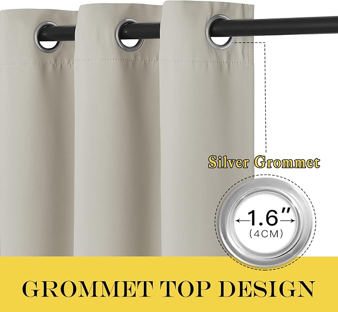 NICETOWN Blackout Kitchen Curtains 45 inch Length - Grommet Thermal Insulated Solid Vertical Drapes Room Darkening Sound Reducing for Bedroom, Natural, 1 Panel, W52 x L45