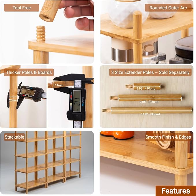 3-Tier Bamboo Coffee Bar Organizer,Coffee Bar Accessories, Mul-tifunctional Wooden Beaded Coffee Station Countertop Stand Shelf for Kitchen Home Office,Counter Riser Display Shelf for Top of Desk Home