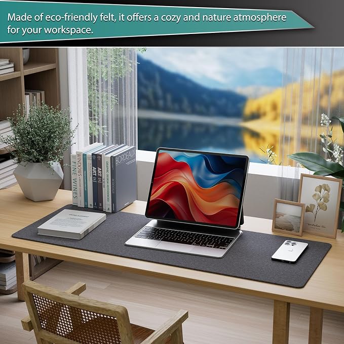K KNODEL Felt Desk Mat, Large Desk Pad Protector, Office Computer Desk Mat for Keyboard, Non-Slip Mouse Pad (Dark Gray, 31.5"x11.8")