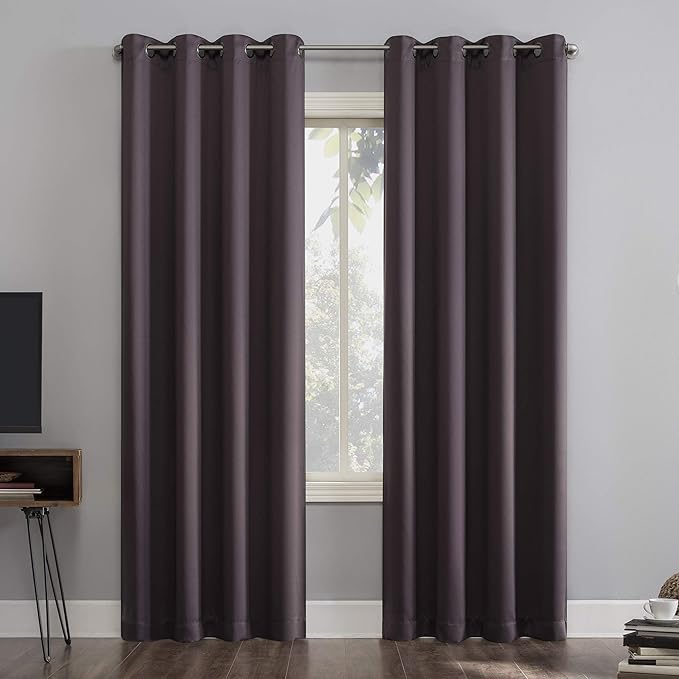 Sun Zero Nordic 2-pack Theater Grade Extreme 100% Blackout Grommet Curtain Panel Pair, 52" x 63", Fig