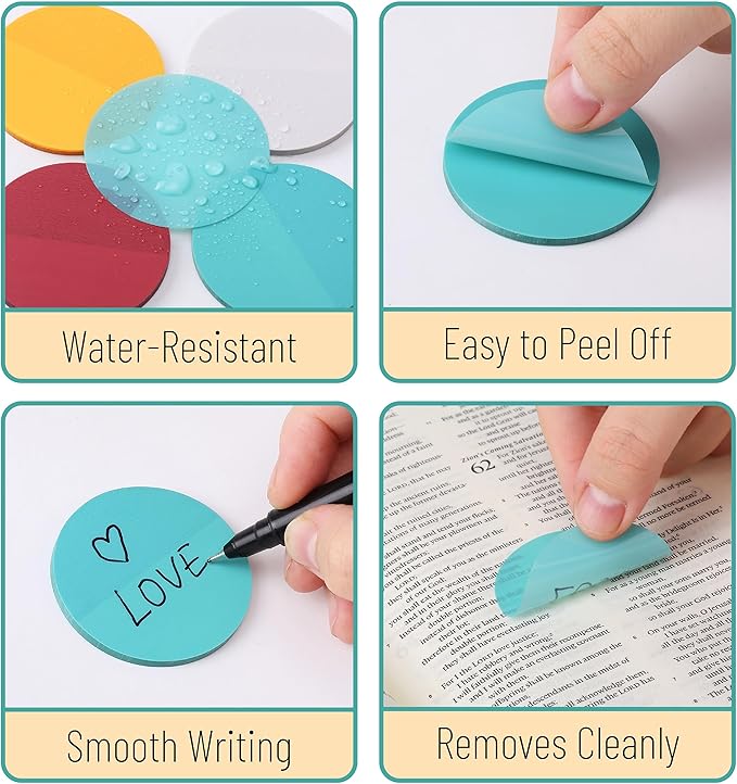 Mr. Pen- Round Transparent Sticky Notes, 1.8”, 4 Pads with Black Fineliner | 200 Sheets, Smooth Writing, Water-Resistant, Clean Removal, Easy-Peel Sticky Notes for Bible Journaling & Planning