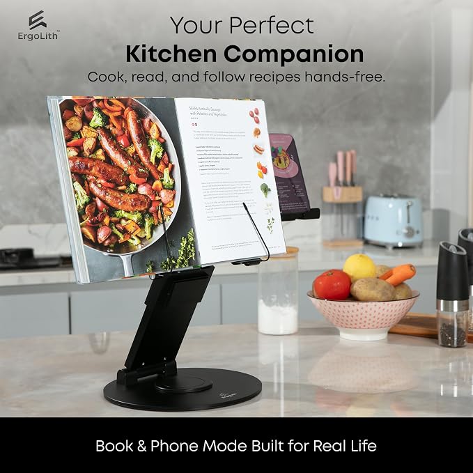 3-in-1 Adjustable Laptop Stand, Book Stand, and Phone Holder - 360° Rotating Display for All Laptops - 2–21" Height for Ergonomics - Office Desk Accessories - Stylish - Patented - Sky Black