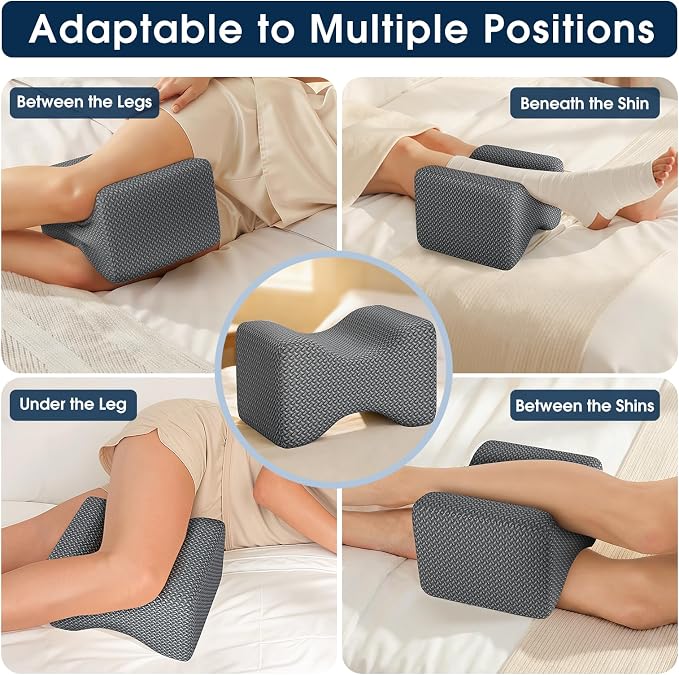 BlissTrends Memory Foam Knee Pillow, Knee Pillow for Side Sleepers, Leg Pillows for Sleeping Blood Circulation, Elevation Pillow for Spine Aligning, Sciatica, Back, Hip, Knee, Ankle Pain, Dark Grey