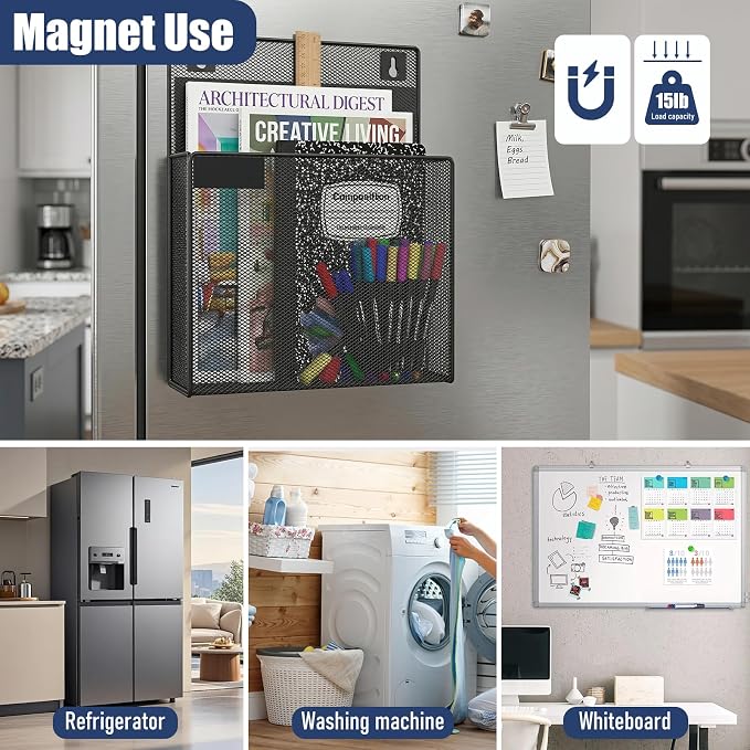 Magnetic Wall File Folder, 1 Pockets File Folder Organizer, Office Hanging Magazine Rack, Magnetic Paper Holder, No Drilling Mail Organizer for Refrigerator, Office