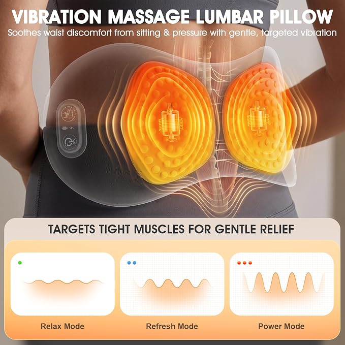 3-In-1 Update Rechargeable Electric Lumbar Support Pillow,Triple Fusion Back Massager With Heat,Vibration & Traction Triple Fusion Massager For Sciatica,Back Massager For Pain Relief Deep Tissue Bed