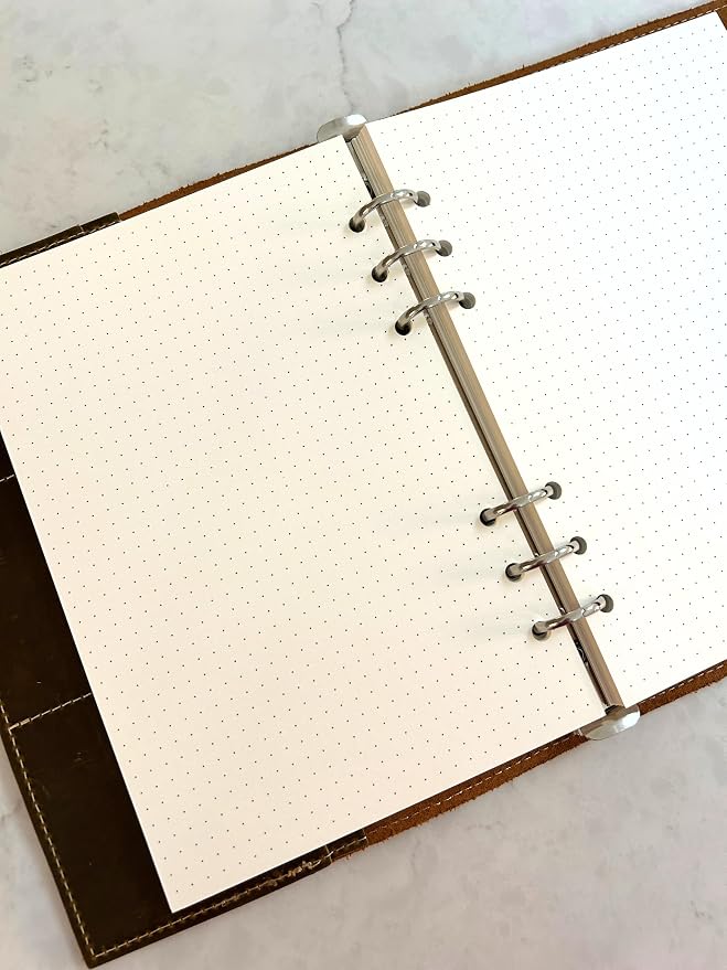 Wanderings A5 6-Ring Binder Planner Inserts - 8.3 x 5.6" - Thick Cream Color Dotted 120 GSM Loose Leaf A5 Paper Refills Compatible with Filofax 6 Hole 100 Sheets 200 Dot Grid Pages