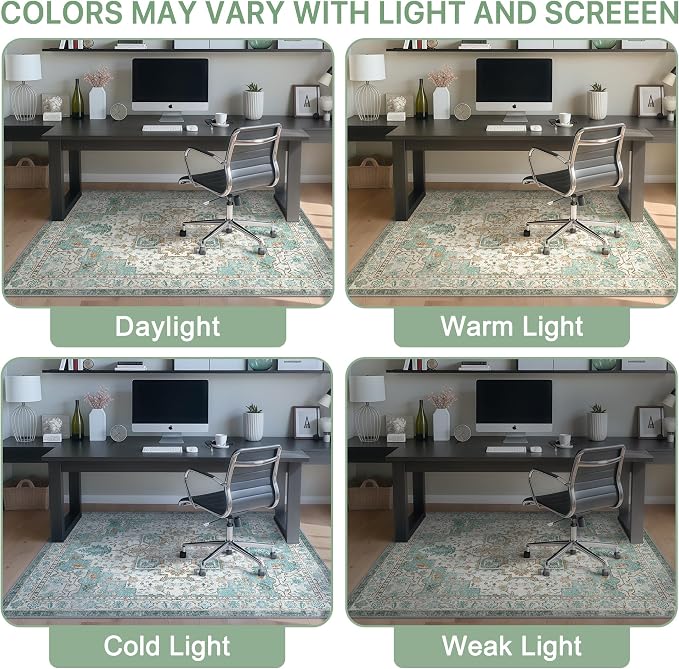 36"x60" Office Chair Mat for Hardwood Tile Floor, Under Desk Carpet Protector for Rolling Computer Chair Mat, Machine Washable Area Rug, Anti-Slip 1/5" Thick Low Pile Thin Vinyl Floor Mat, Cyan