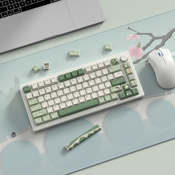 dagaladoo Keyboard keycaps Set,Matcha Green PBT keycaps 60% 75% 100%,dye-Sublimation Cherry Profile Custom Keyboard caps for Cherry-mx Full Size Retro Mechanical Keyboard,Spring Tea,134keys