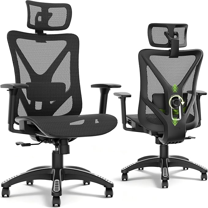 ELABEST T23 Ergonomic Mesh Office Chair, High Back Computer Desk Chair, Breathable AirMesh with Dual-Move Lumbar Support, 3D Armrests & Headrest, Tilt Lock,Big and Tall for Home Office(Onyx)