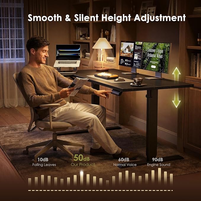 OffiGo Electric L Shaped Standing Desk, 63 Inches Height Adjustable Table, Reversible Corner Stand Up Desk, Lifting Computer Table for Home Office, Computer Workstation, Carbon Fiber Black