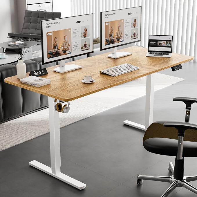 63"x28" Standing Desk, Height Adjustable Sit-Stand for Home Office | Electric Adjustable Standing Desk, Sit to Stand Computer Office Desk with Splice Board, Memory Preset, Lifts 28.7''-46.5"