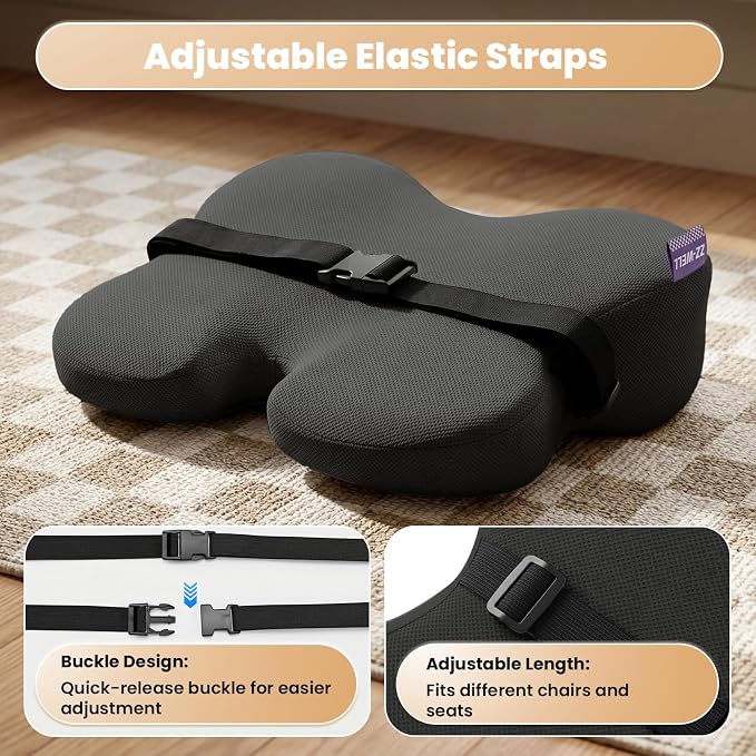 ZZ-WELL Lumbar Support Pillow for Office Chair - Ergonomic Back Support Cushion for Mid Lower Back Pain Relief, Posture Improved - Adjustable Straps, Breathable & Removable Cover (Black)