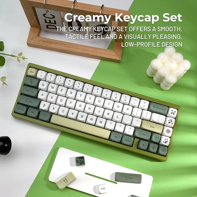 OHY XVX MOA Profile Matcha Panda PBT Dye-Sub Keycaps Set, 143-Key Green & Creamy Keycaps for Mechanical Keyboards (Compatible with 61/64/68/84/87/100/104/108 Cherry MX Switches)