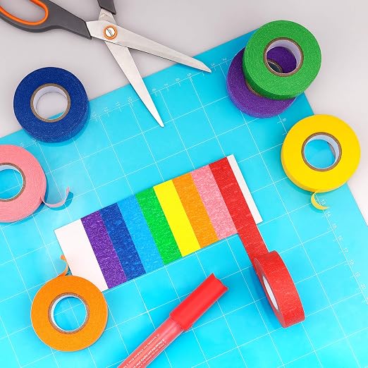 Hutou 8 Rolls Colored Masking Tape Rainbow Colors Painters Tape Colorful Craft Art Paper Tape Labeling Arts Crafts Decorative Coding Decoration Supplies, 0.6 Inch x 16 Yard, 8 Colors