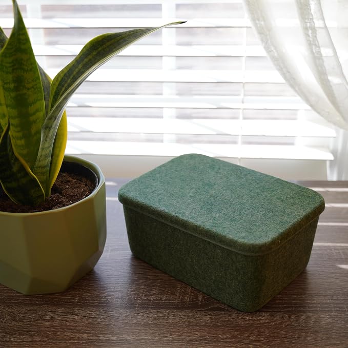 Felt deep Storage Bins lidded Drawer Organizer Caddy for junk stuff stationery makeup jewelry closet bathroom minimalist lifestyle (Forest Green Bin, S)